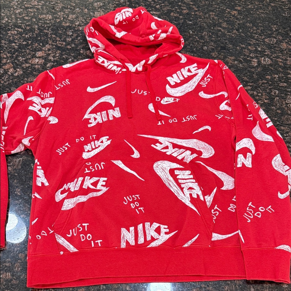 Nike Red and White Logo Hoodie